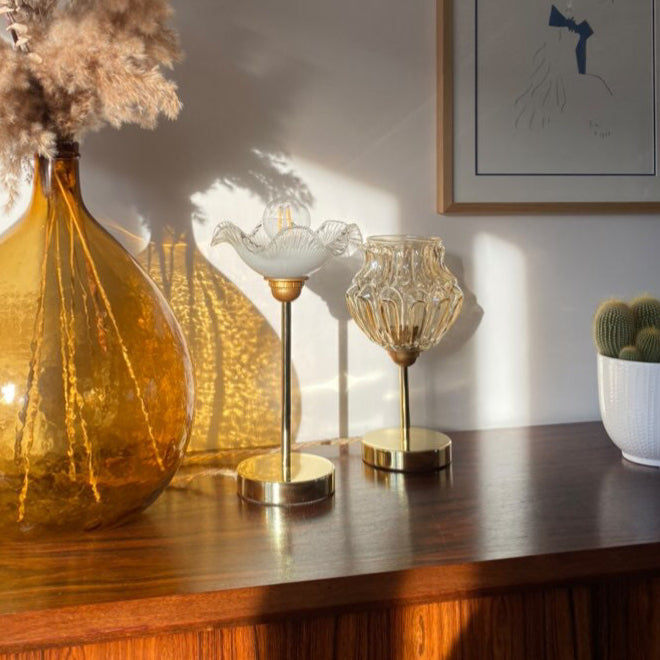 Lampe de chevet vintage laiton globe en verre 